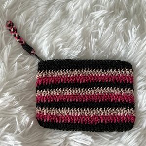 Braided crocheted coin purse pink and black stripe